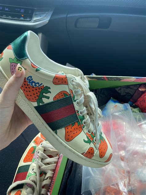 gucci strawberry sandals|gucci ace metallic snakeskin sneakers.